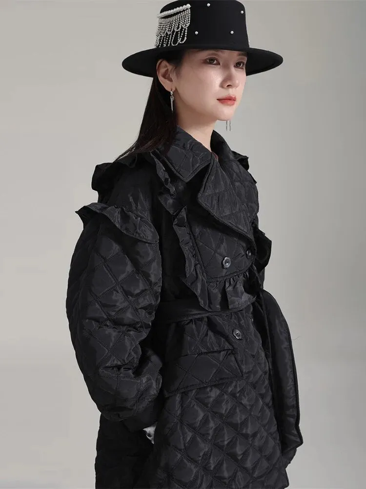 Hunta Ruffle Coat - Black