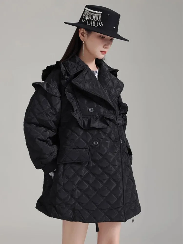 Hunta Ruffle Coat - Black