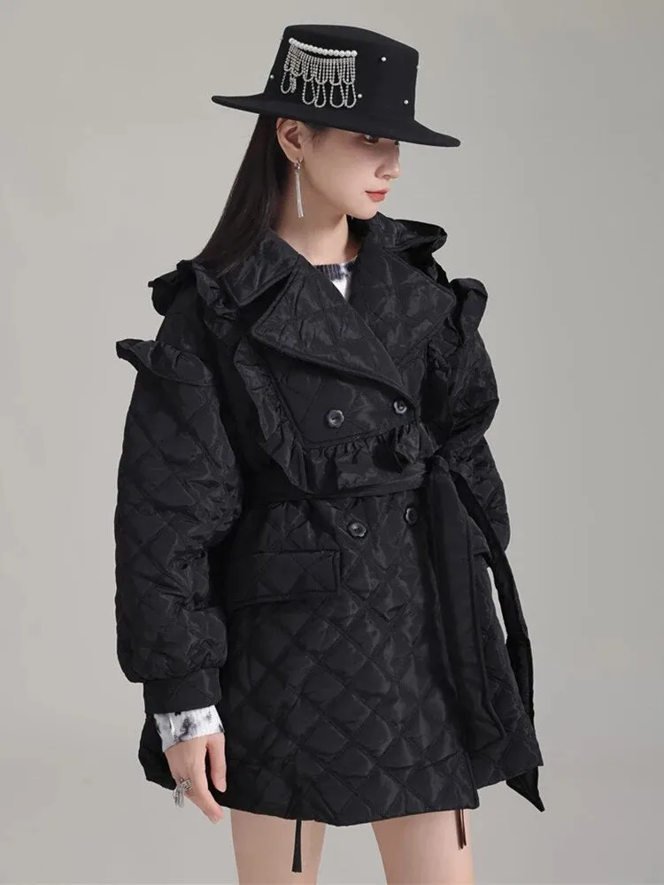 Hunta Ruffle Coat - Black