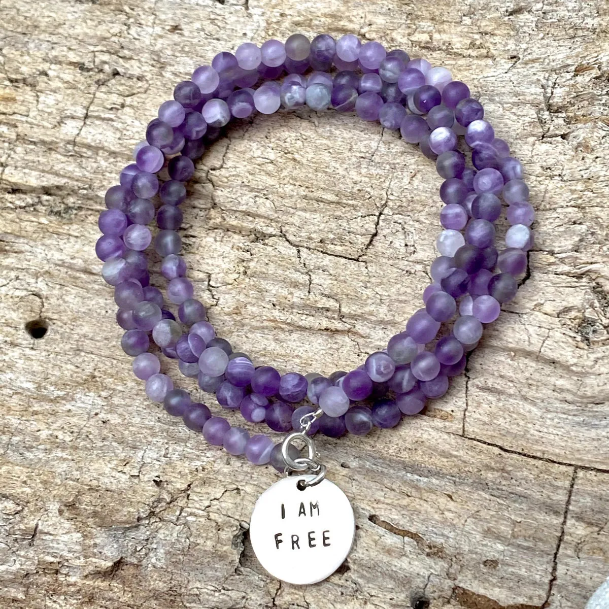 I am Free Affirmation Wrap Bracelet with Amethyst to Encourage You to Try New Things