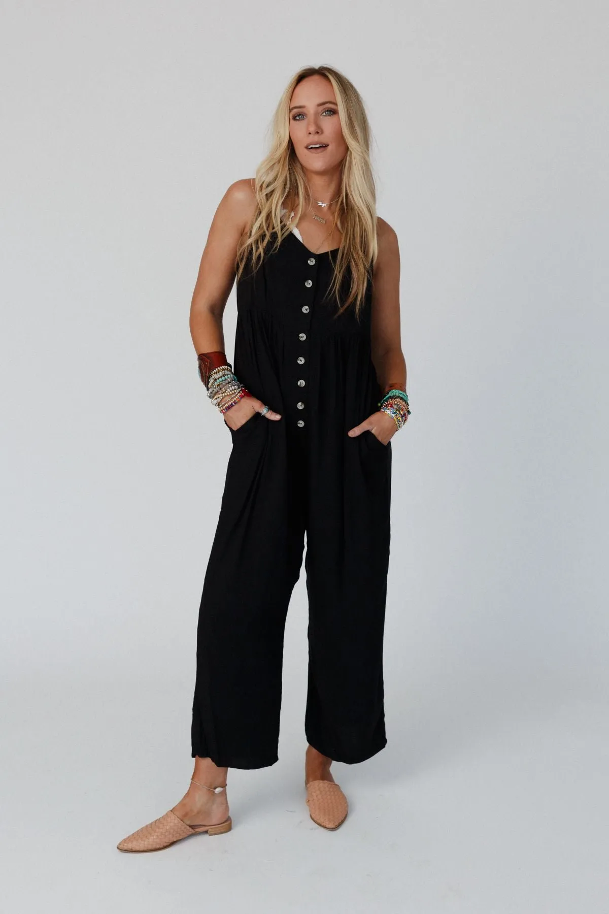 In A Dash Button Down Jumpsuit - Black