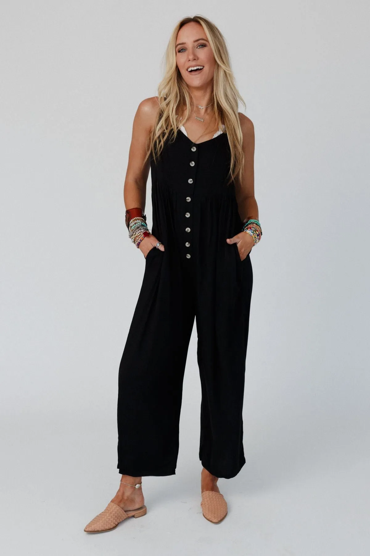 In A Dash Button Down Jumpsuit - Black