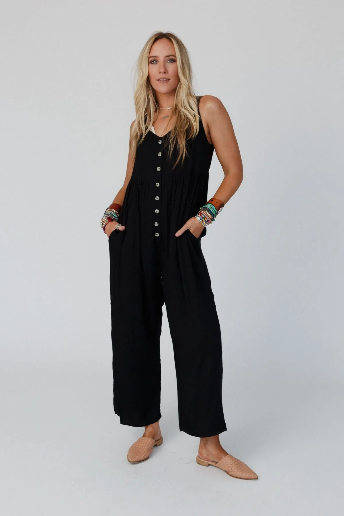 In A Dash Button Down Jumpsuit - Black