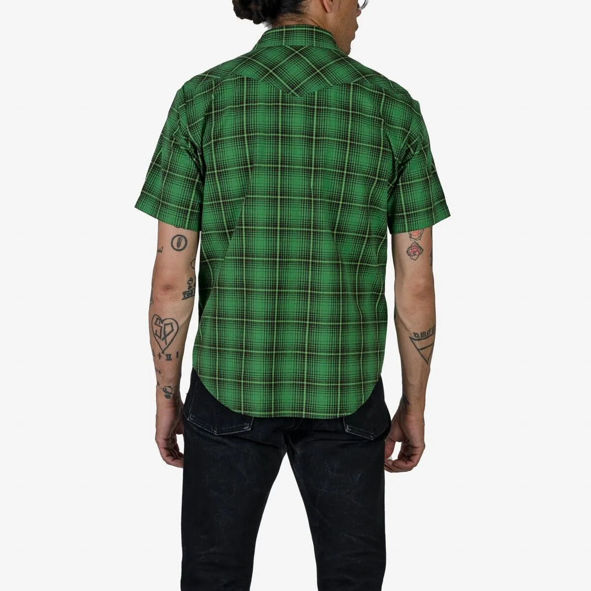 Iron Heart - IHSH-386-GRN - 5oz Selvedge Short Sleeved Western Shirt - Green Vintage Check