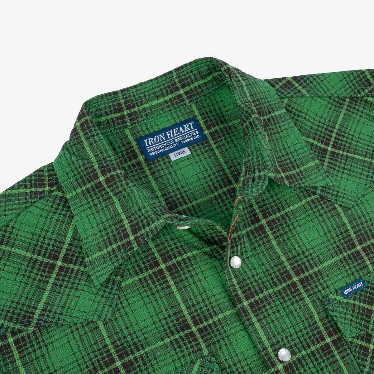 Iron Heart - IHSH-386-GRN - 5oz Selvedge Short Sleeved Western Shirt - Green Vintage Check