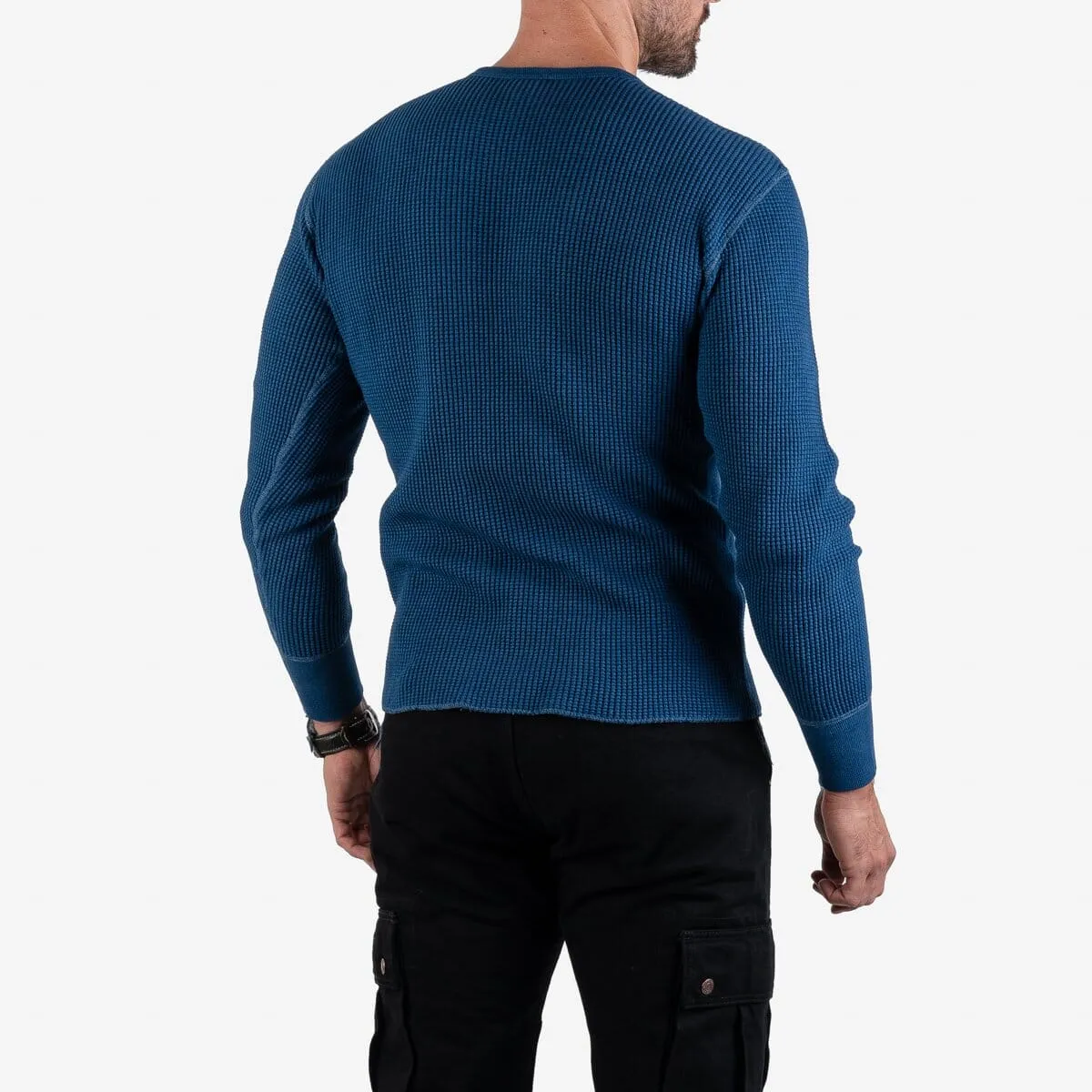 Iron Heart - Waffle Knit Long Sleeved Crew Neck Thermal Top - Indigo Dyed