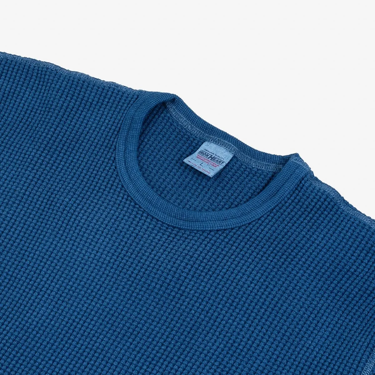 Iron Heart - Waffle Knit Long Sleeved Crew Neck Thermal Top - Indigo Dyed