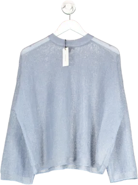 Karen Millen Blue Semi Sheer Metallic Thread Relaxed Knit Jumper UK S