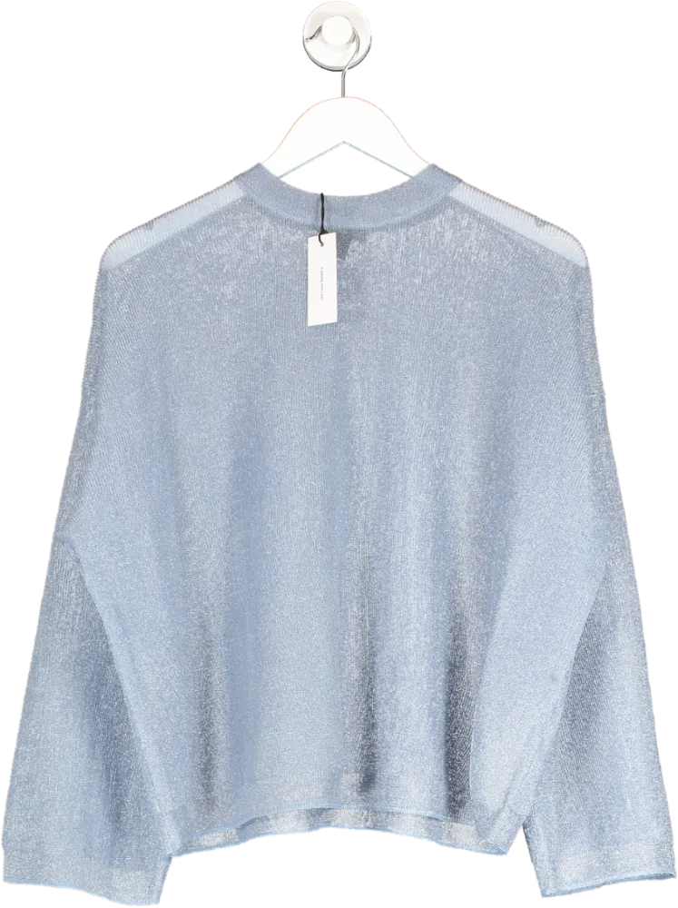 Karen Millen Blue Semi Sheer Metallic Thread Relaxed Knit Jumper UK S