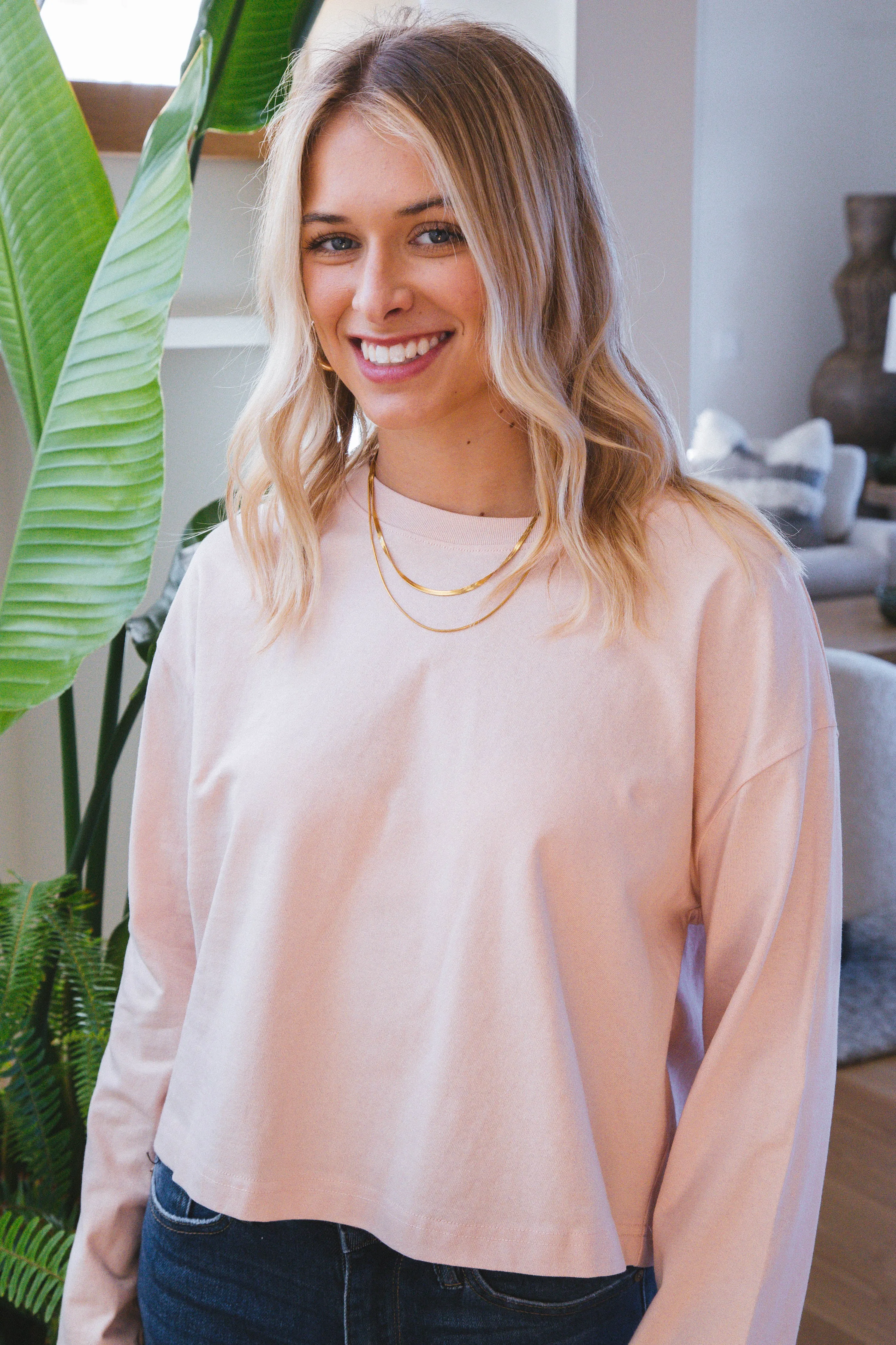 Katherine Wide Long Sleeve Tee, Dusty Pink