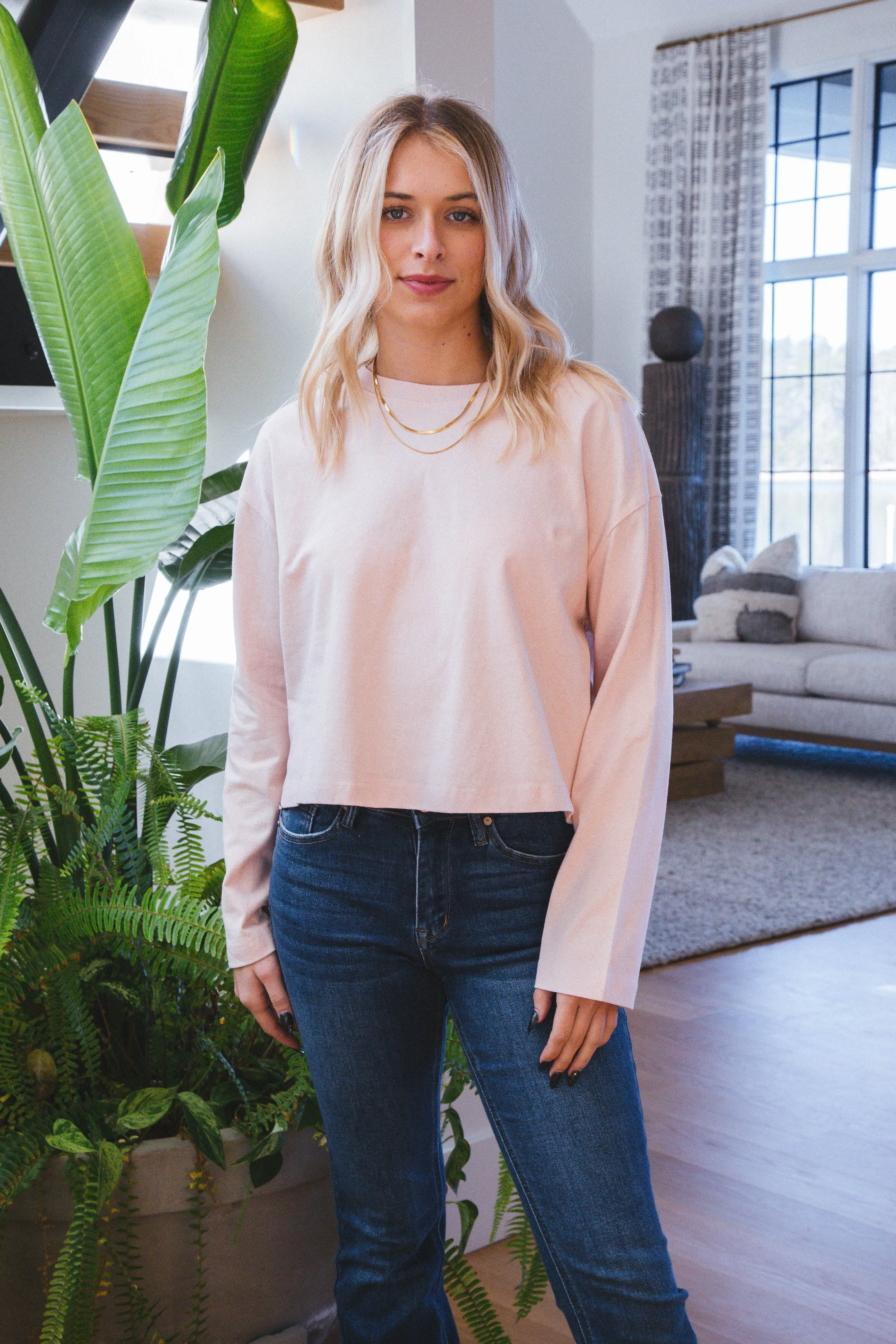 Katherine Wide Long Sleeve Tee, Dusty Pink