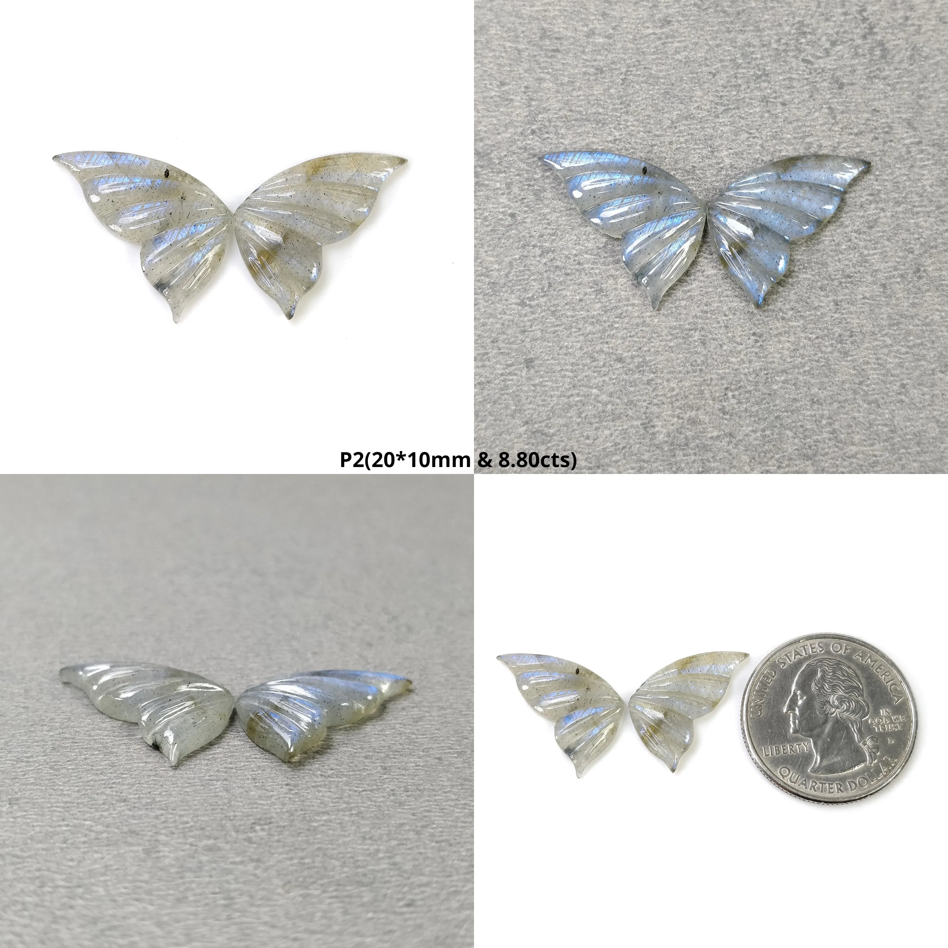 LABRADORITE Gemstone Carving : Natural Untreated Unheated Labradorite Gemstone Hand Carved Butterfly Pair (With Video)