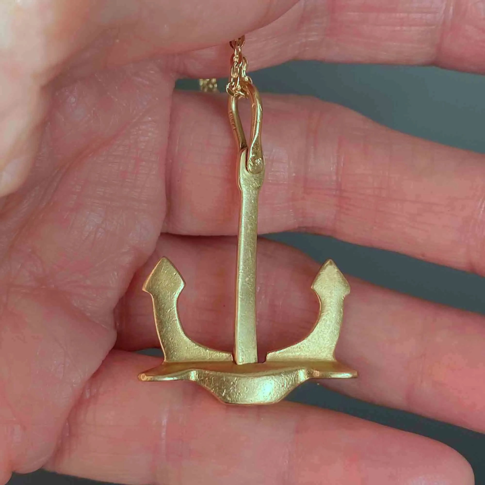 Large 18K Gold Victorian Anchor Pendant Moveable Charm