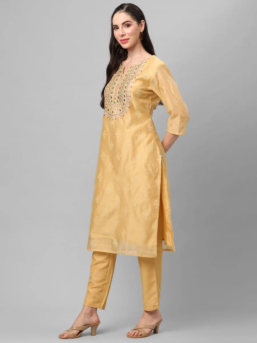 Lemon Yellow Geometric Printed Kurta With Trouser