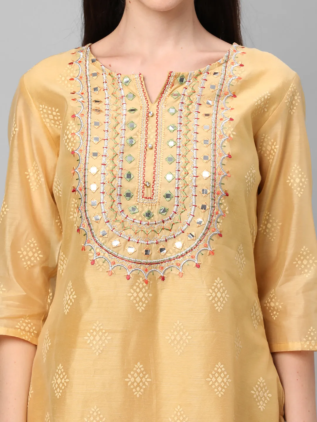 Lemon Yellow Geometric Printed Kurta With Trouser