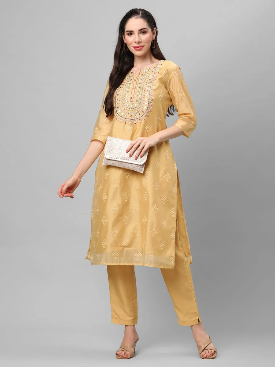 Lemon Yellow Geometric Printed Kurta With Trouser