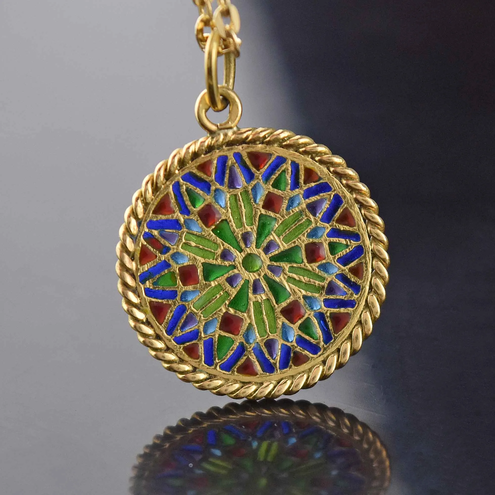 Lovely Plique A Jour Enamel 18K Gold Pendant