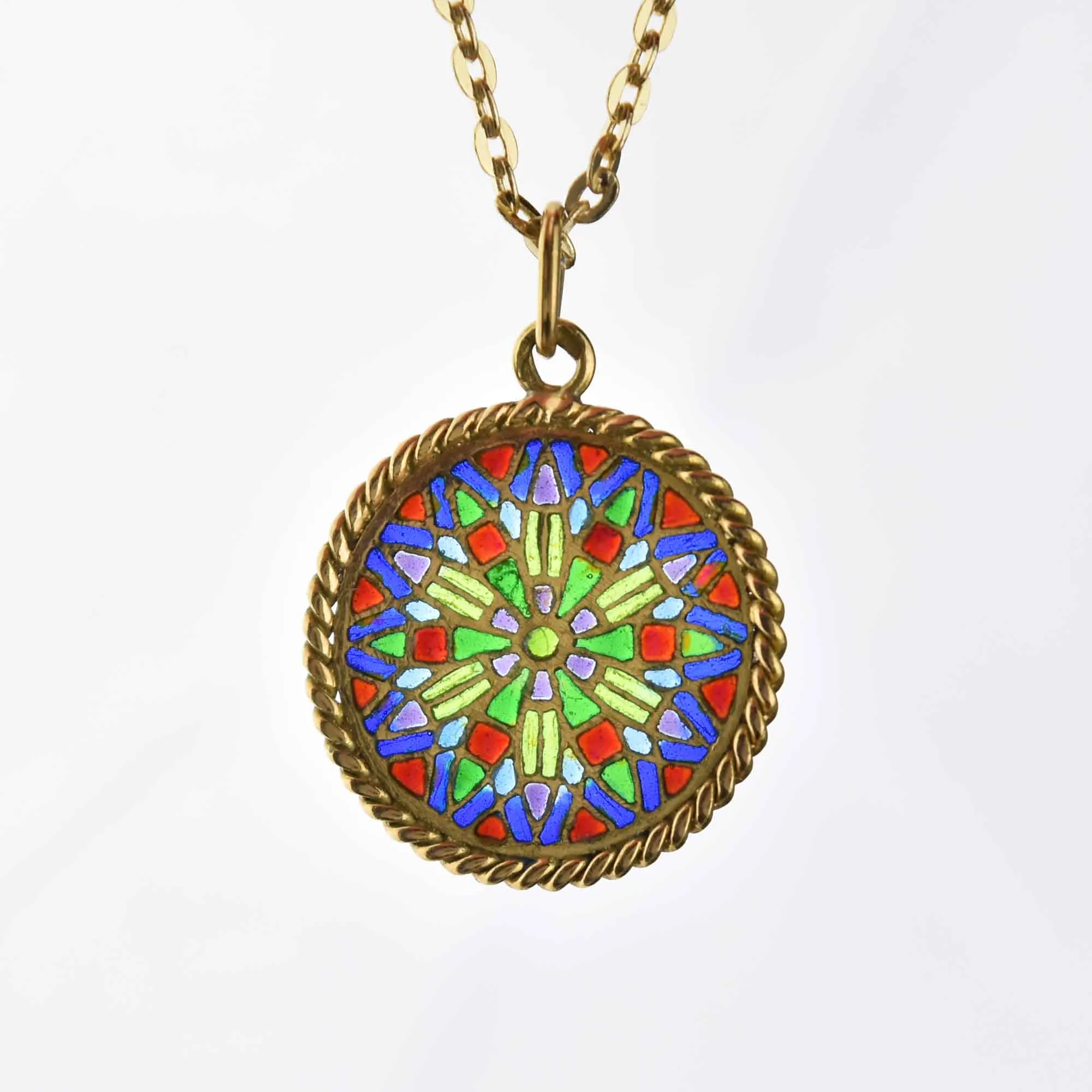 Lovely Plique A Jour Enamel 18K Gold Pendant