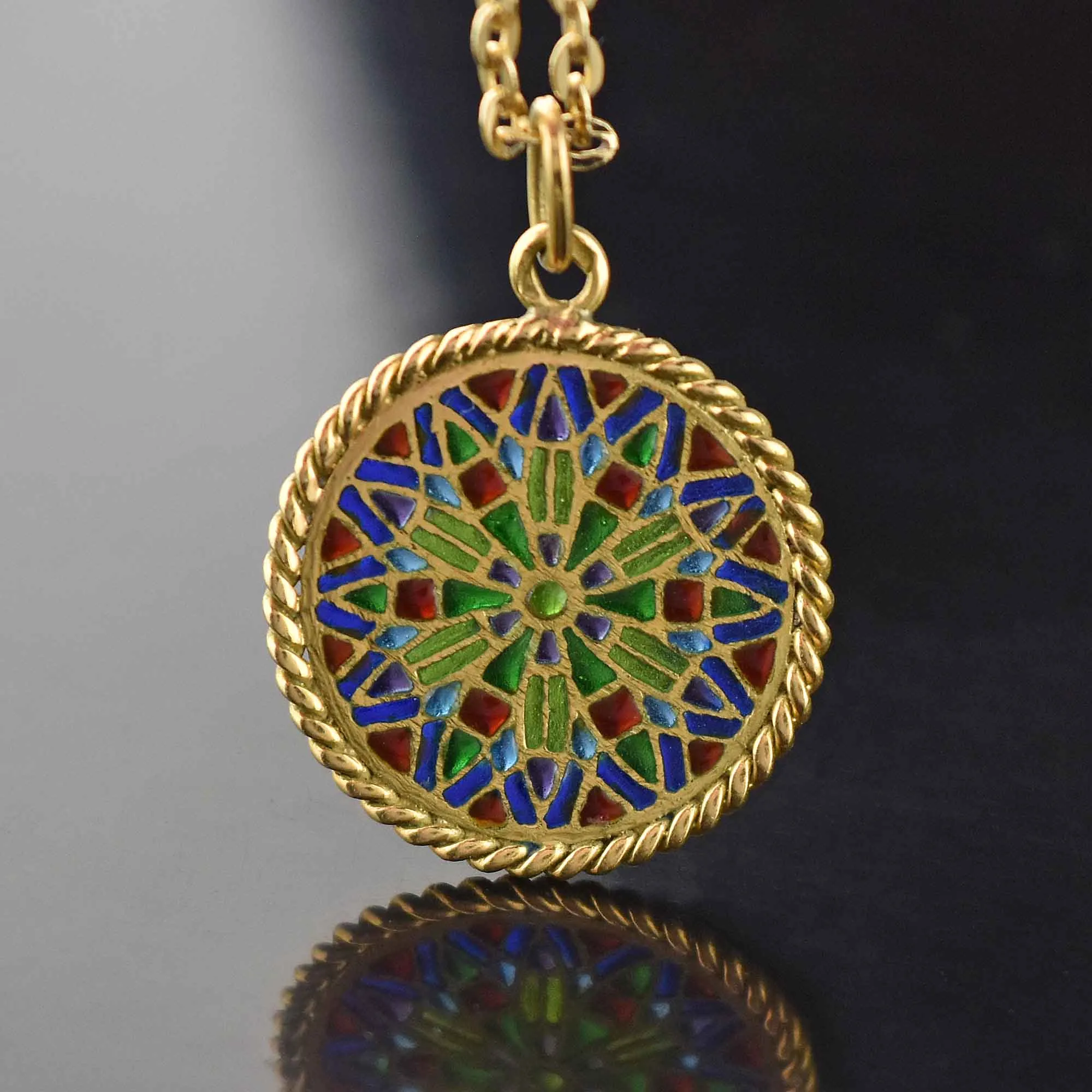 Lovely Plique A Jour Enamel 18K Gold Pendant