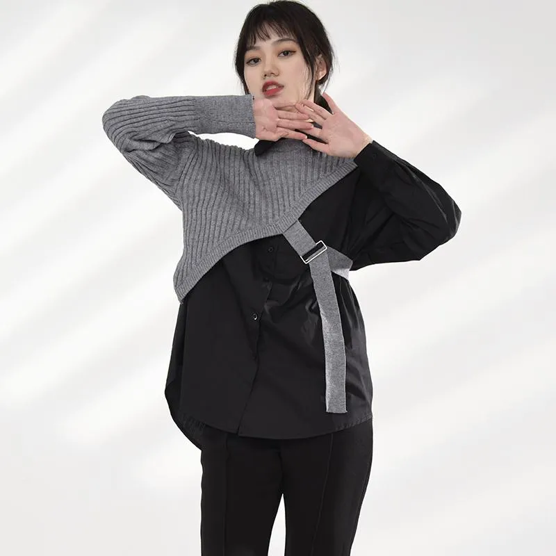 Manami Knitted Long Sleeve Irregular Shirt - Gray