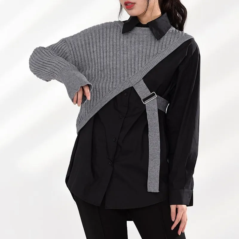 Manami Knitted Long Sleeve Irregular Shirt - Gray