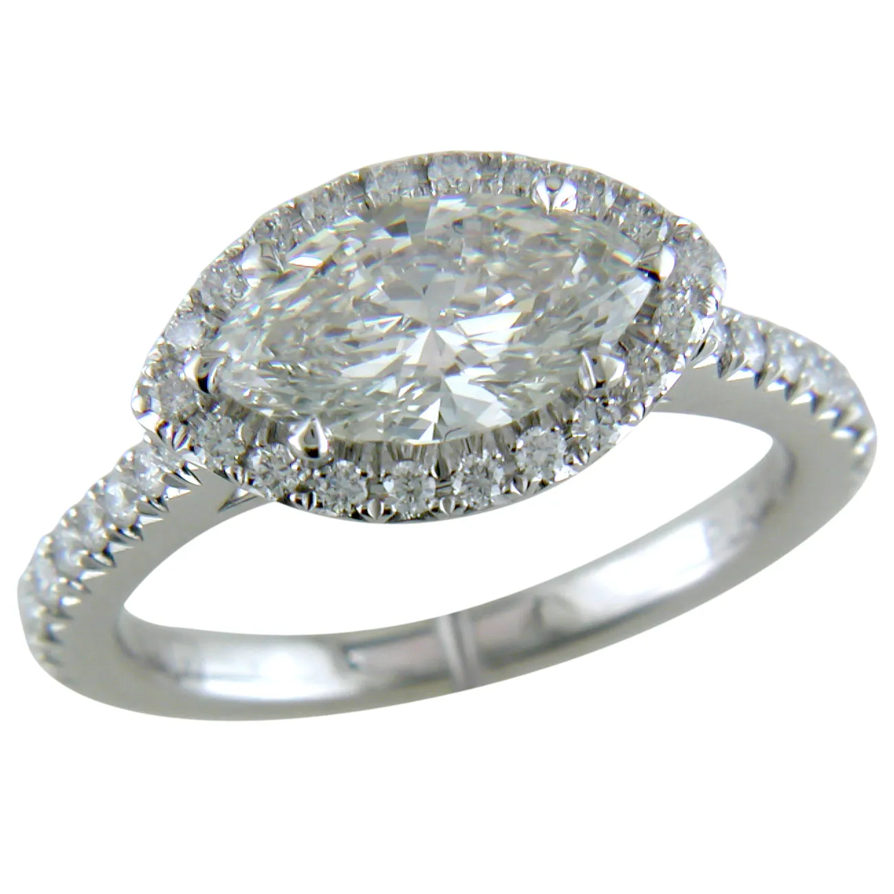 Marquise Shape Brilliant 1.25 Carat Diamond Platinum Diamond Halo Engagement Ring