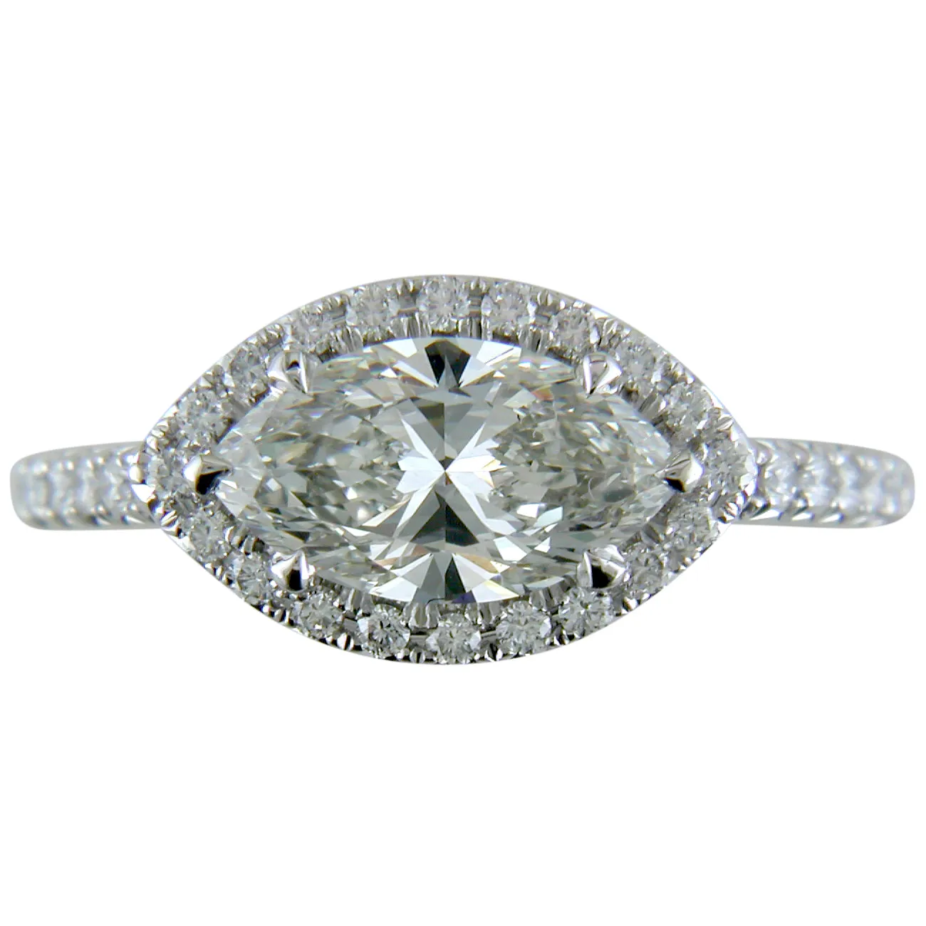 Marquise Shape Brilliant 1.25 Carat Diamond Platinum Diamond Halo Engagement Ring