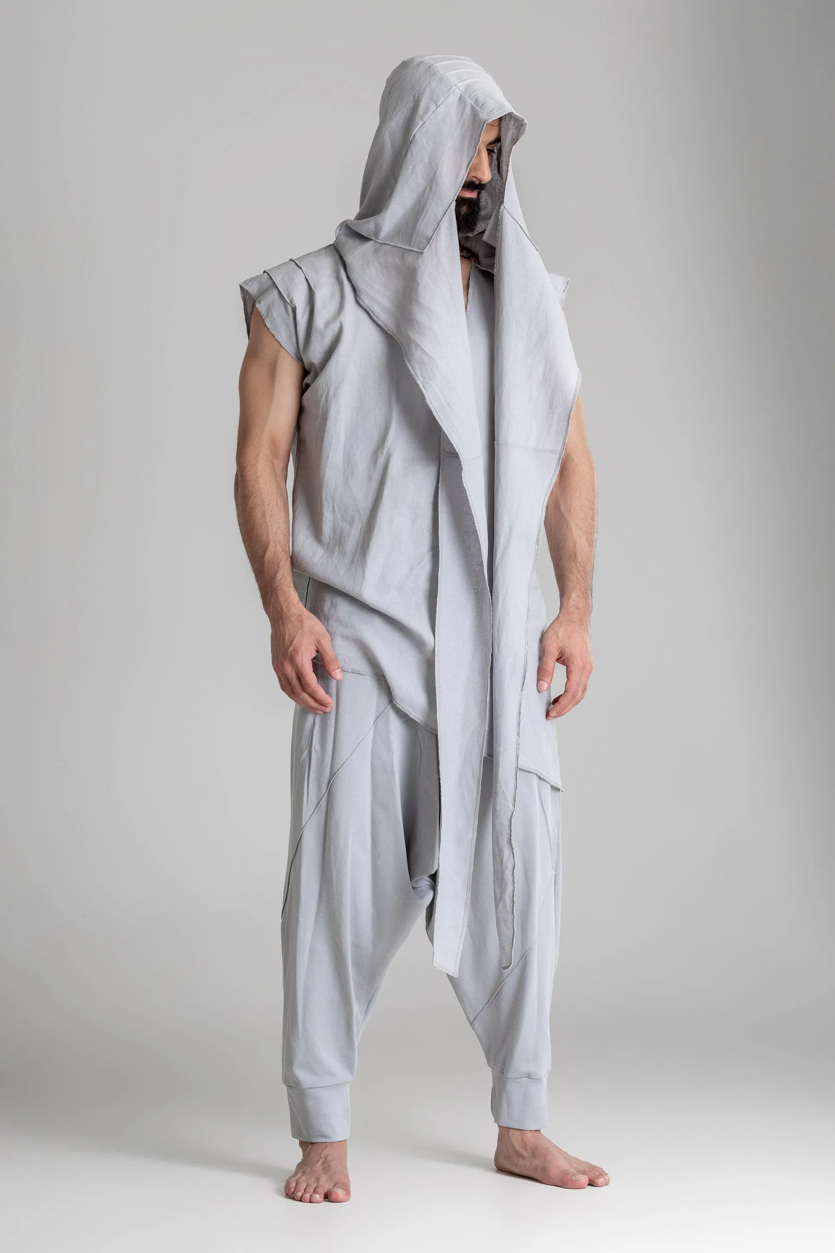 Men hooded linen shirt