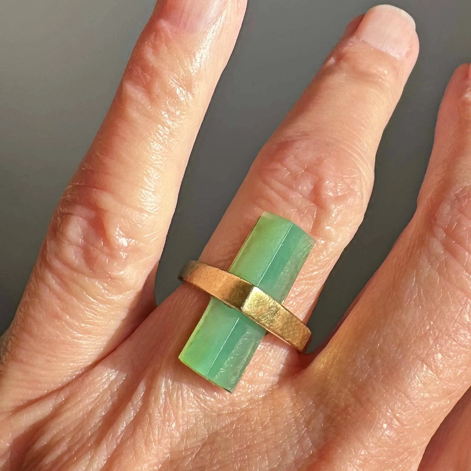 Modernist 18K Gold Euro Shank Chrysoprase Ring