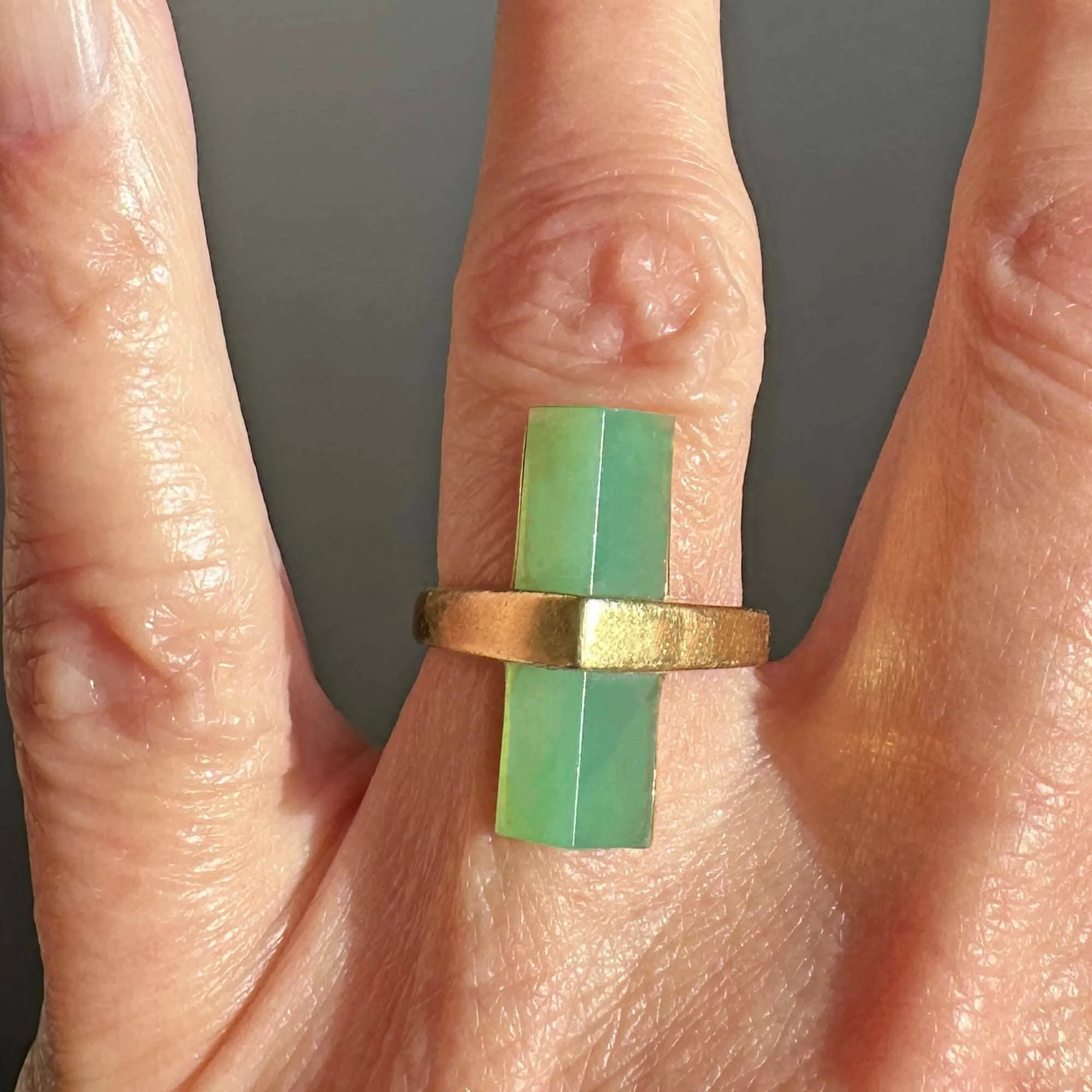 Modernist 18K Gold Euro Shank Chrysoprase Ring