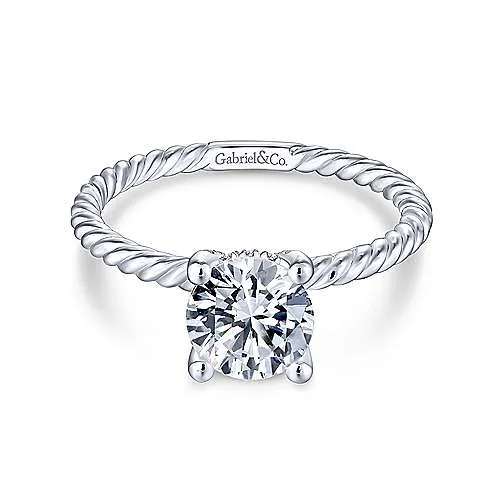 Mounting Only, 14K White Gold Round Diamond Engagement Ring