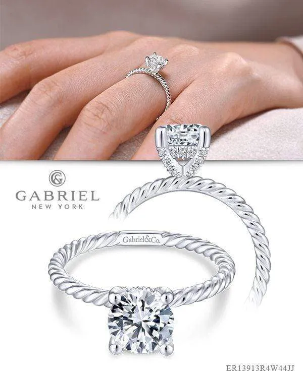 Mounting Only, 14K White Gold Round Diamond Engagement Ring