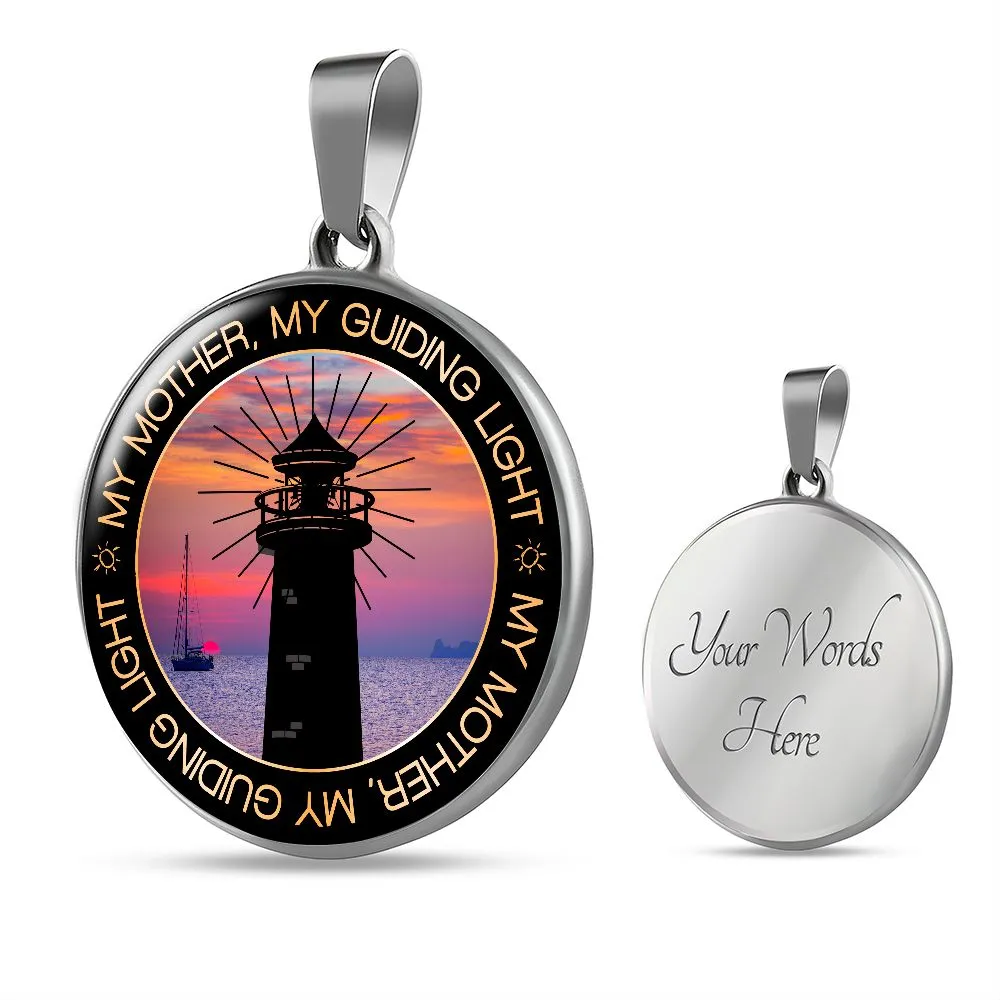 My Mother My Guilding Light Lighthouse Round Pendant Necklace (Optional Engraving)