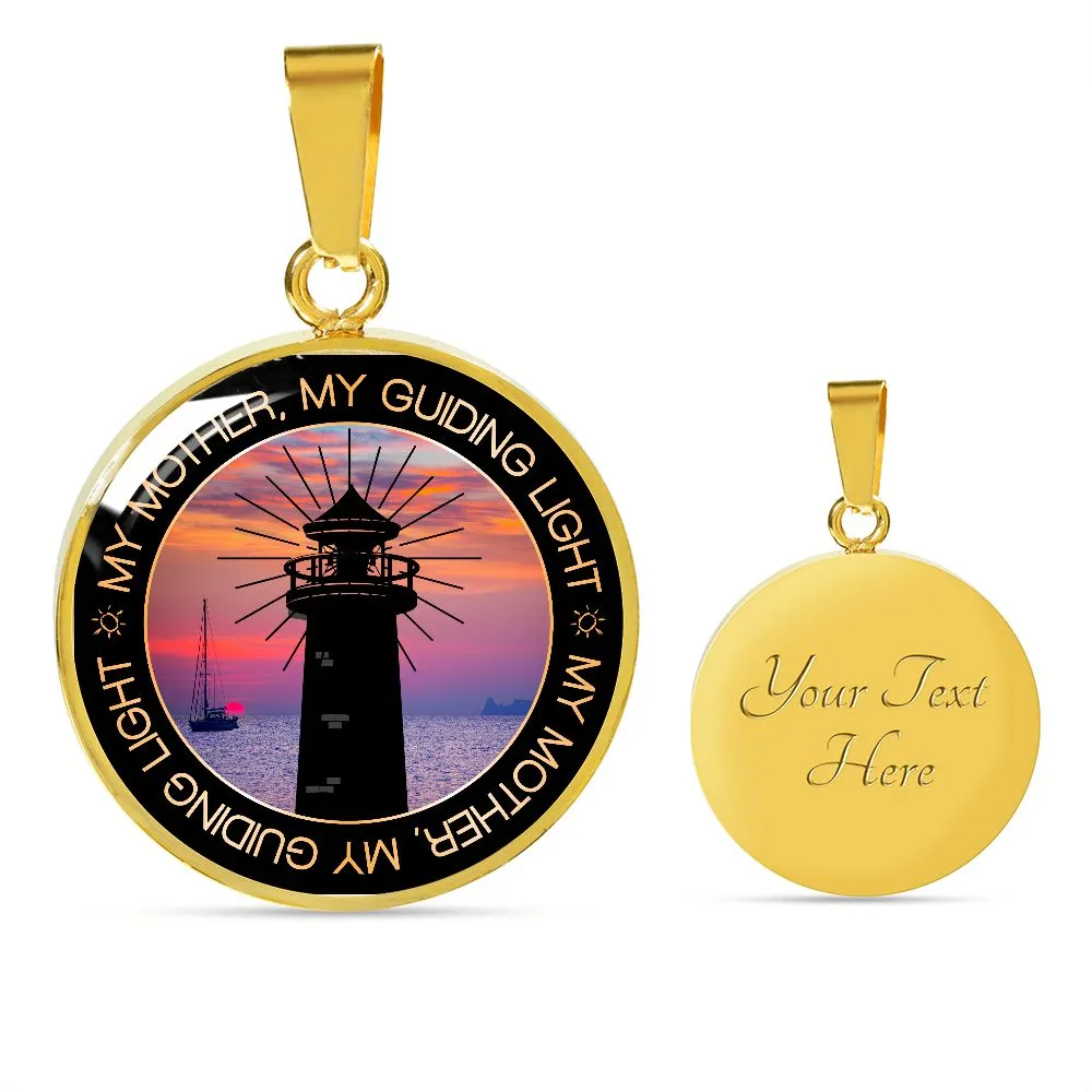 My Mother My Guilding Light Lighthouse Round Pendant Necklace (Optional Engraving)