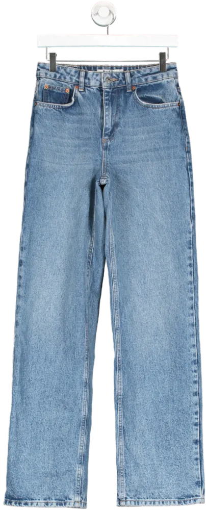 NA-KD Blue Straight Leg High Rise Jeans UK 8