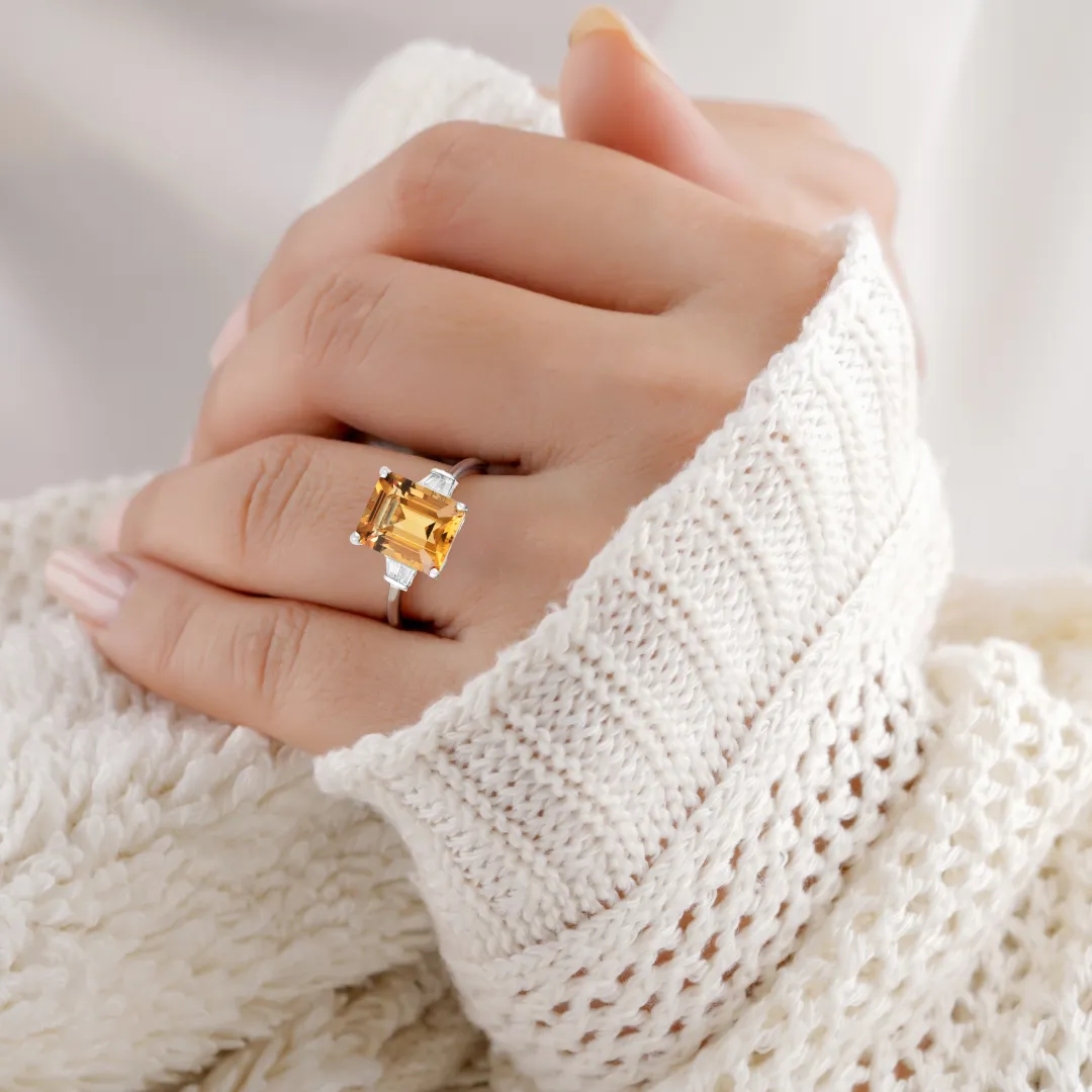 Octagon Citrine Statement Ring