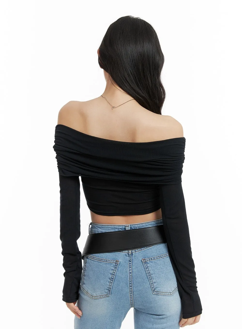 Off-Shoulder Long Sleeve Crop Top CM420