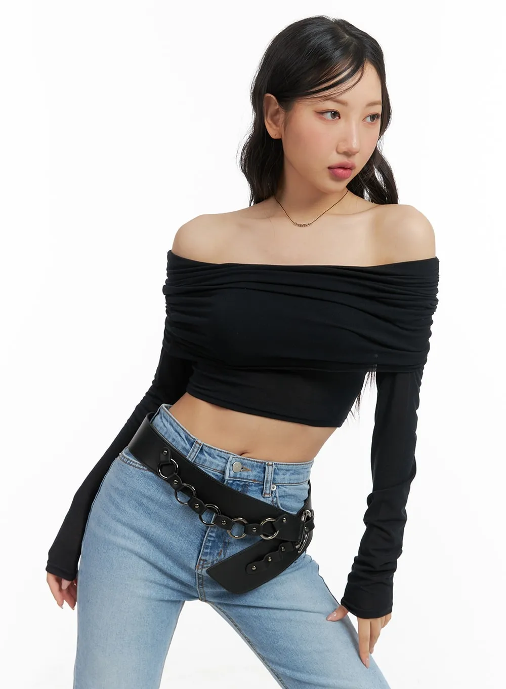 Off-Shoulder Long Sleeve Crop Top CM420