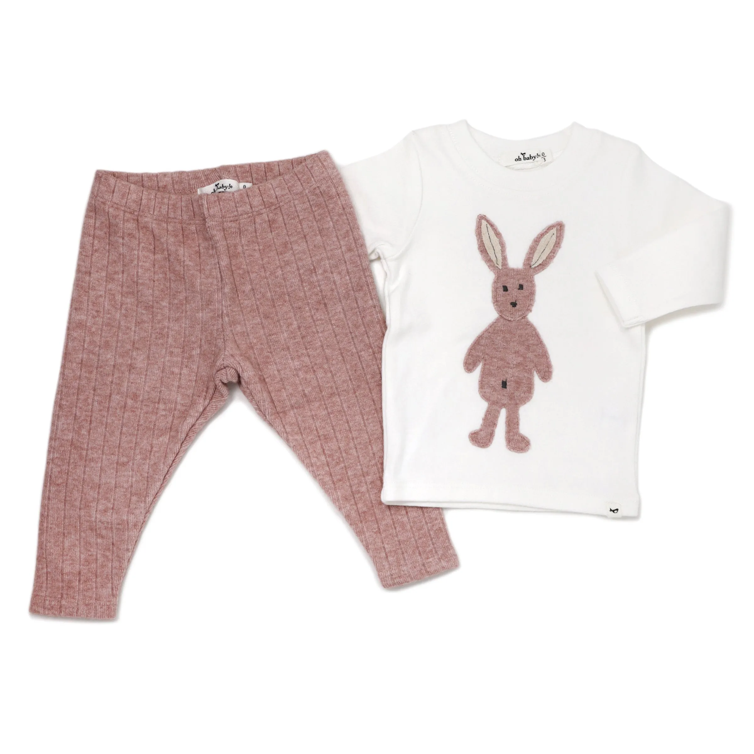 oh baby! Long Sleeve Two Piece Set -  Ragdoll Bunny Blush Ribbed Knit - Cream