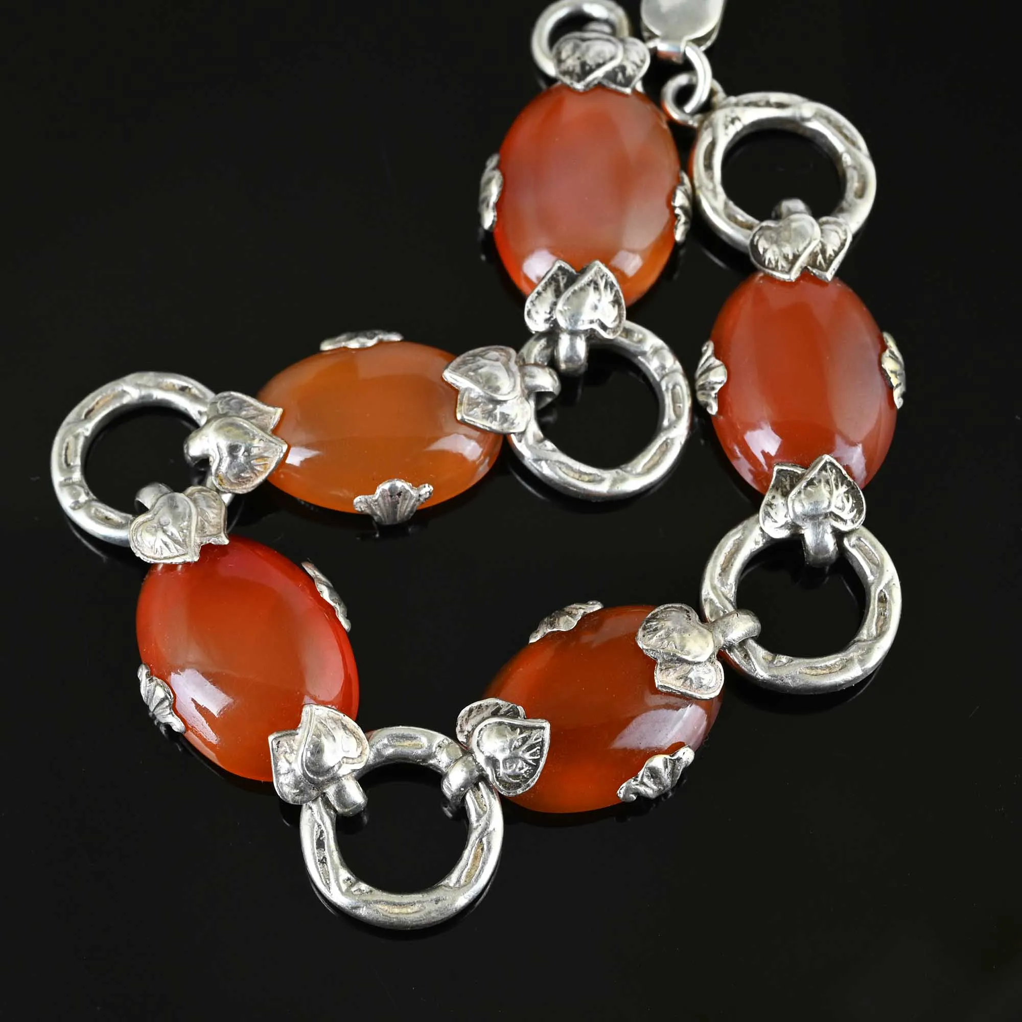 ON HOLD Arts & Crafts Carnelian Cabochon Bracelet in Silver