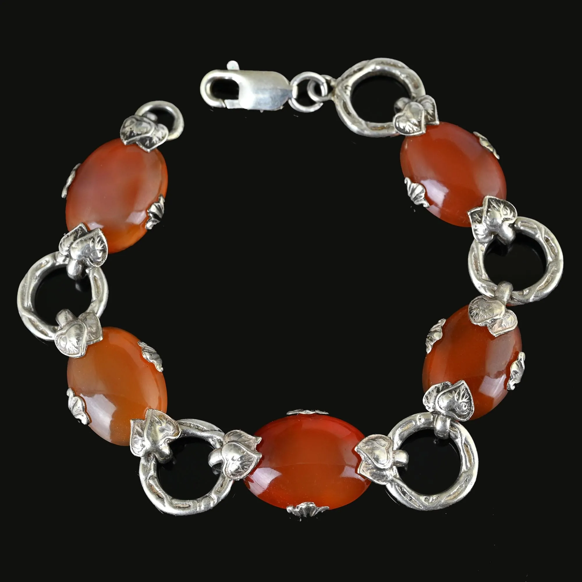 ON HOLD Arts & Crafts Carnelian Cabochon Bracelet in Silver