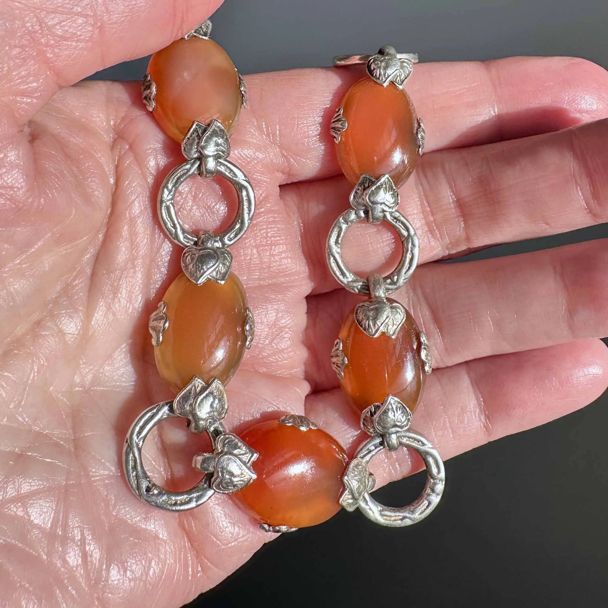 ON HOLD Arts & Crafts Carnelian Cabochon Bracelet in Silver