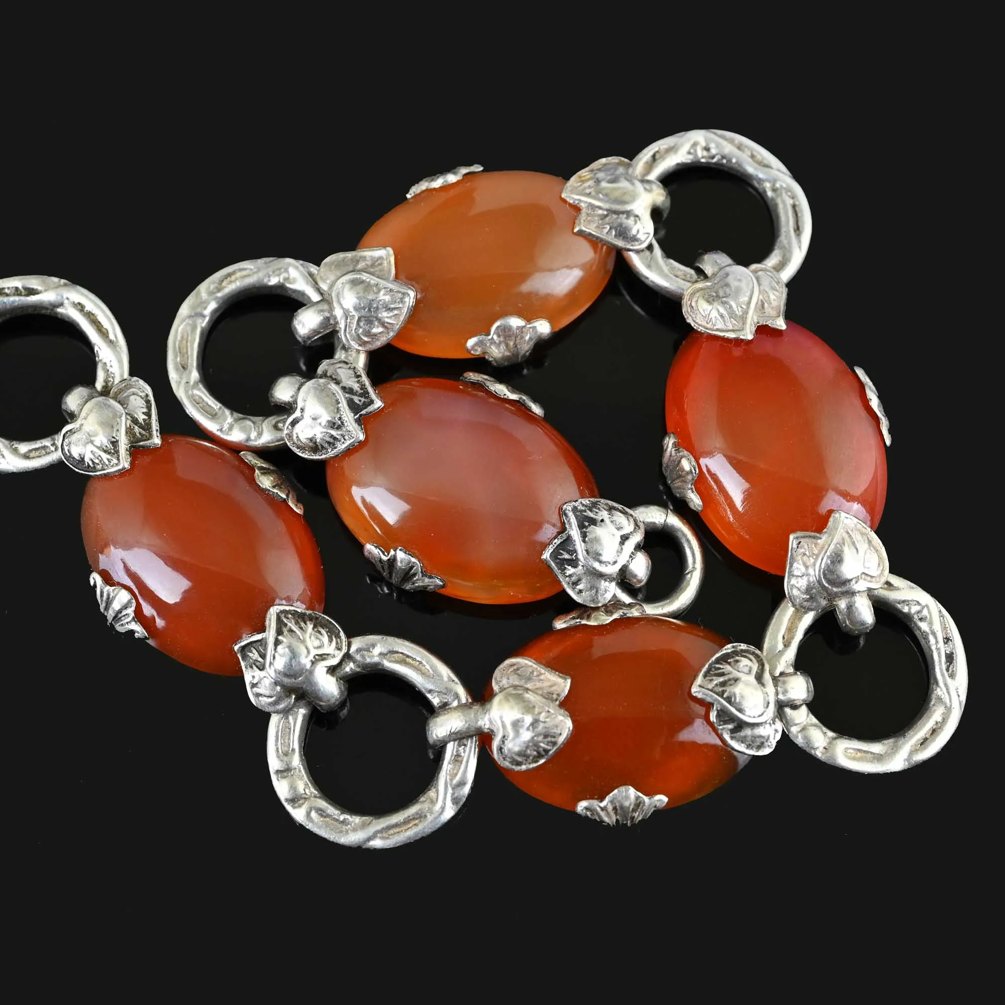 ON HOLD Arts & Crafts Carnelian Cabochon Bracelet in Silver