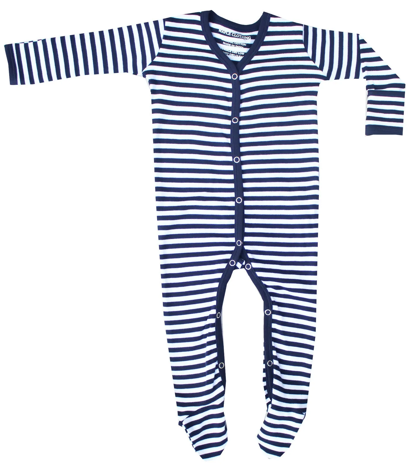 Organic Cotton Baby Long Sleeve Footie GOTS Certified (White-Blue)