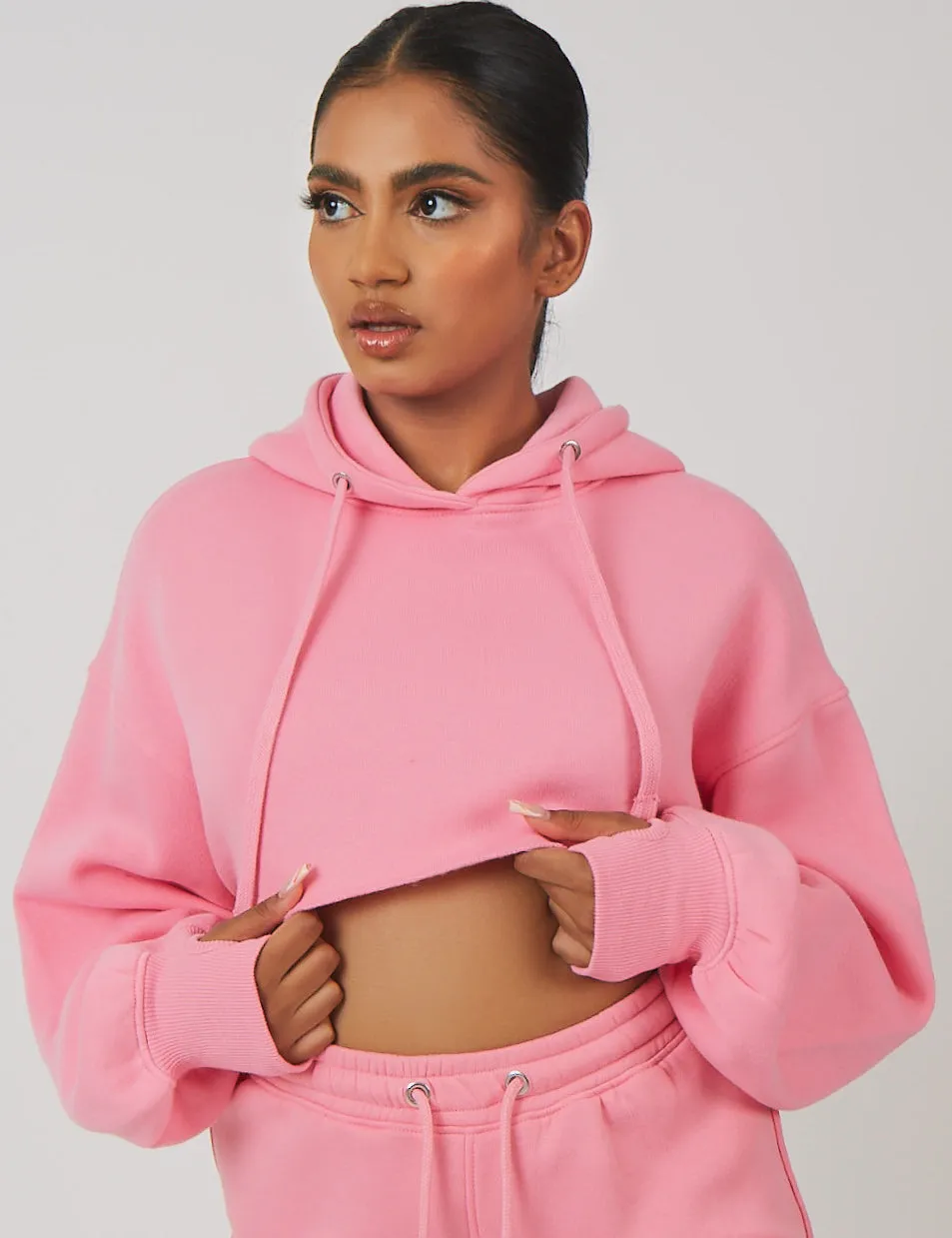 OVERSIZED SUPER CROPPED HOODY PINK