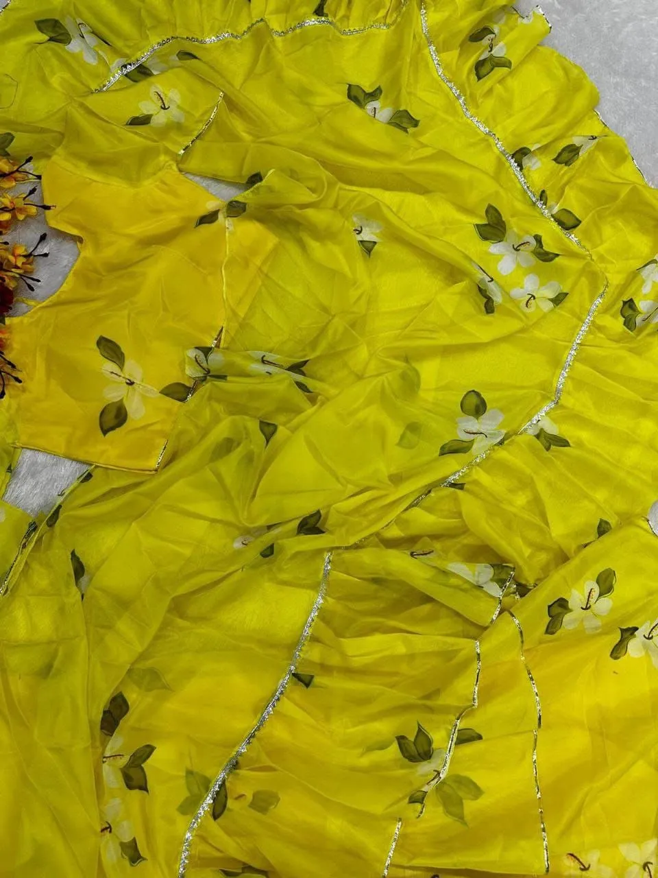 Party wear Floral Women's Lehenga Saree Yellow