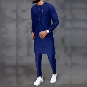 Plain Blue African Clothing Outfit Set