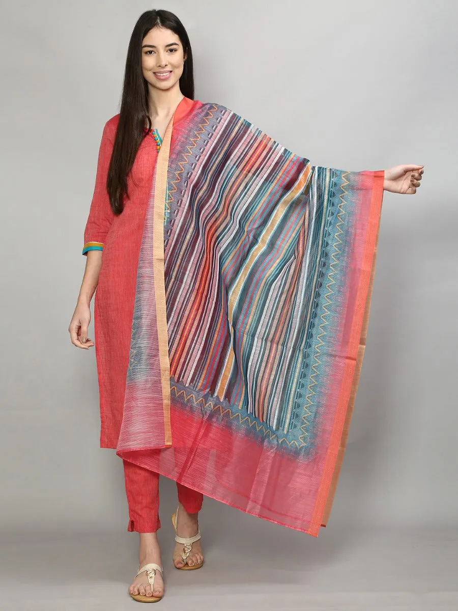 Pretty Coral Solid Kurta Trouser Dupatta