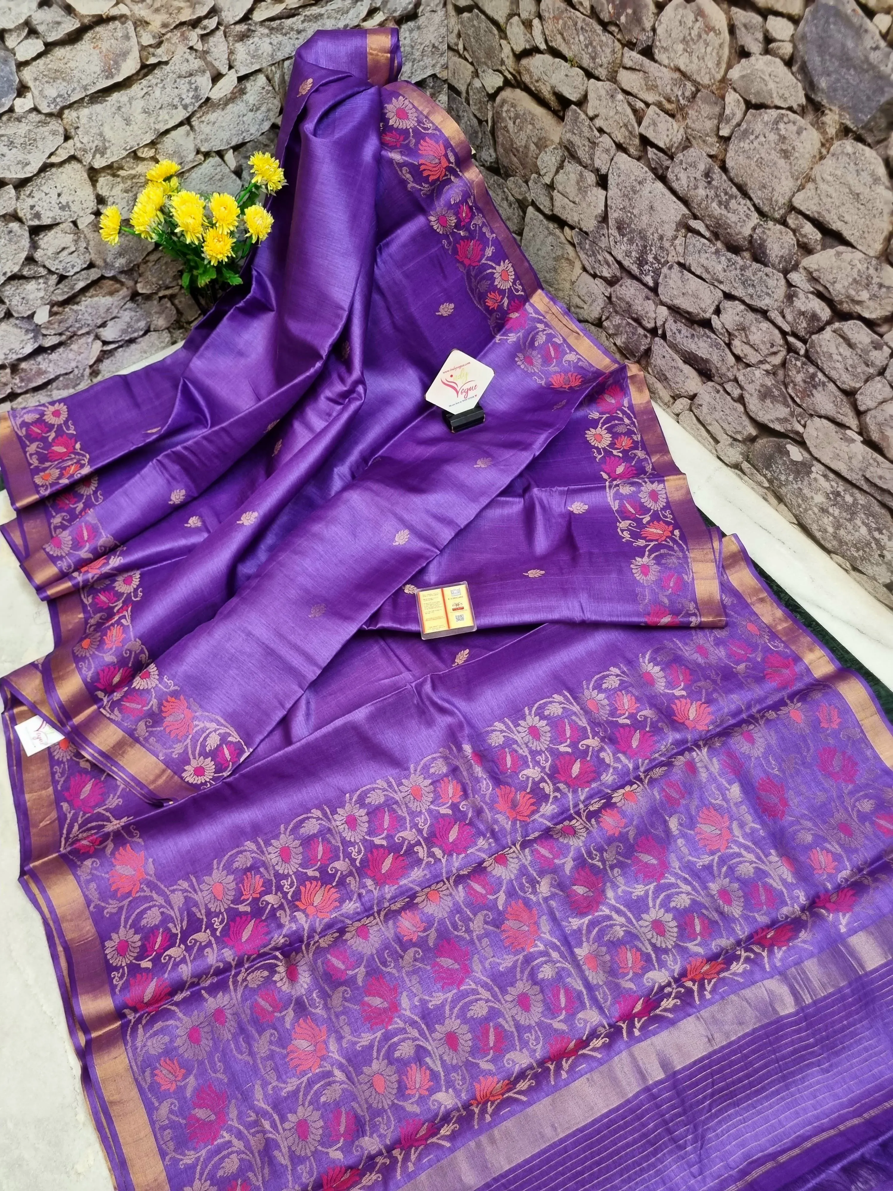 Purple Color Chhattisgarhi Tussar Silk Saree with Meenakari Border