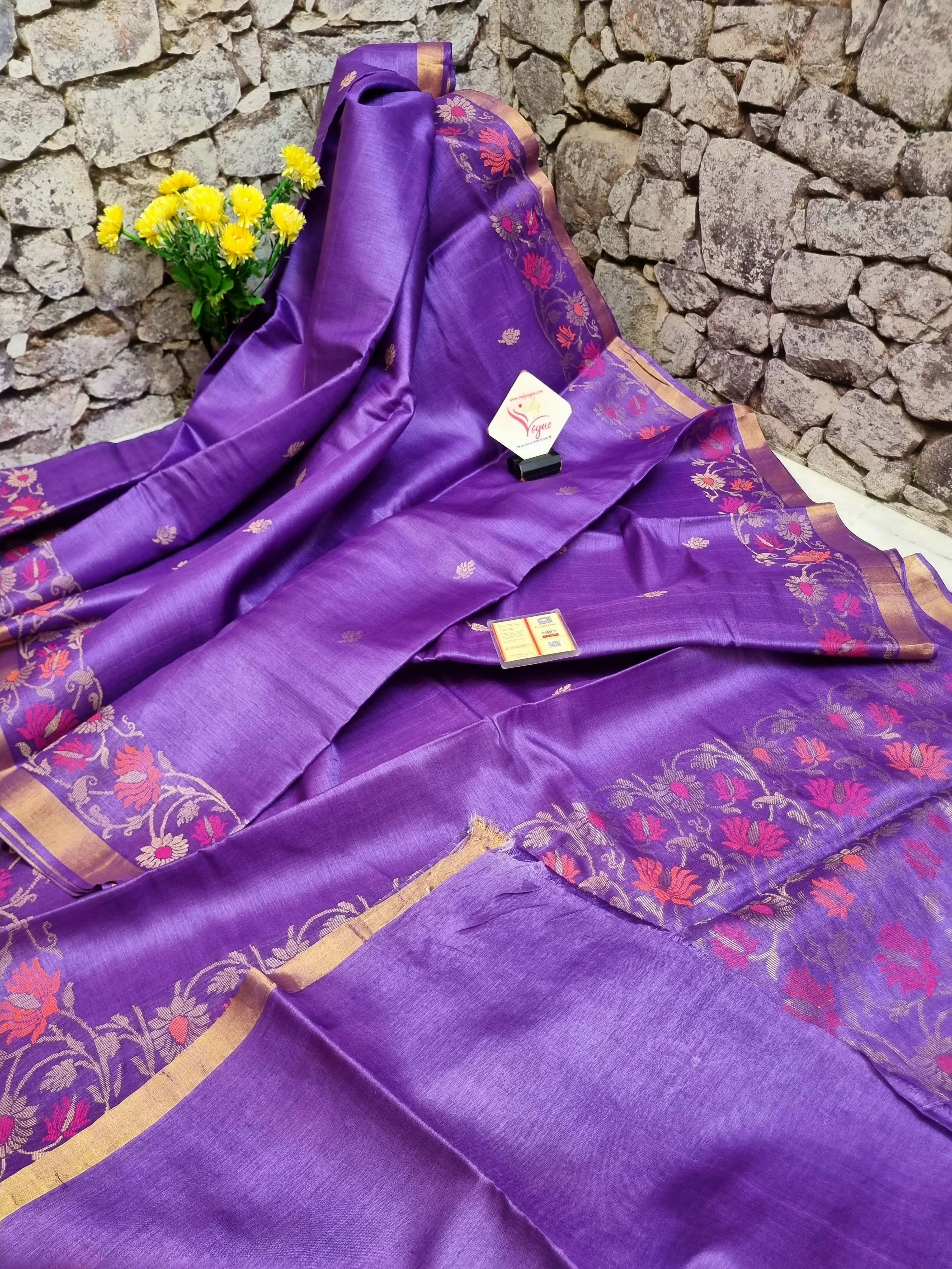 Purple Color Chhattisgarhi Tussar Silk Saree with Meenakari Border